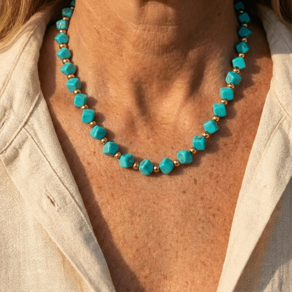 Turquoise Bead & Gold Accent Necklace 1