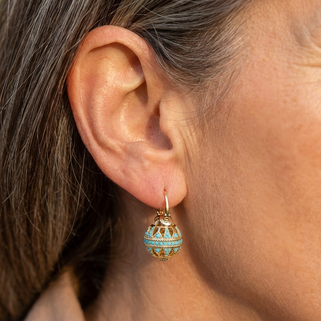 Turquoise Filigree Globe Drop Earrings 1