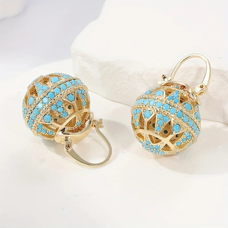 Turquoise Filigree Globe Drop Earrings 2