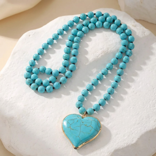 Turquoise Heart Gem Beaded Necklace 0