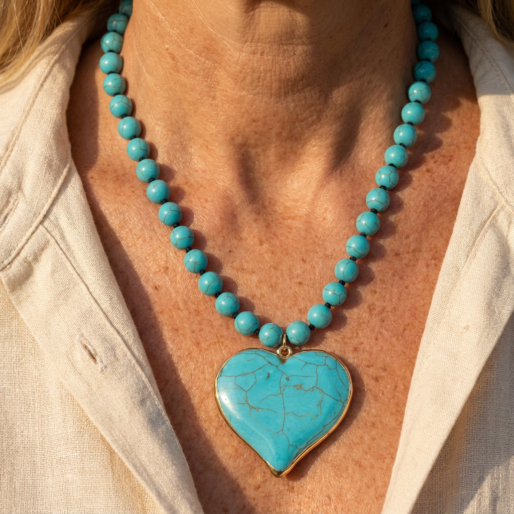 Turquoise Heart Gem Beaded Necklace 1
