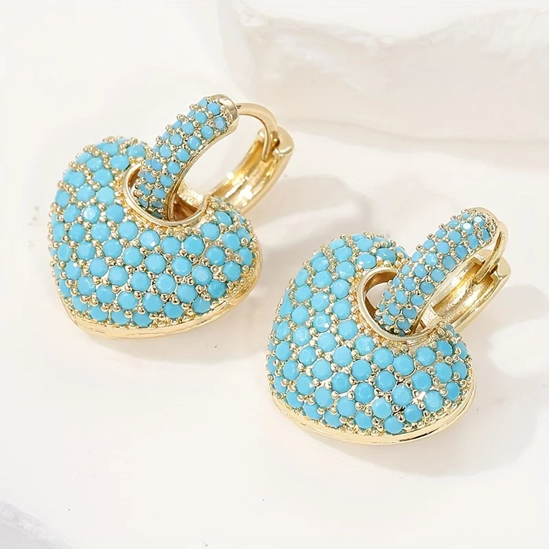Turquoise Heart Pavé Lock Earrings 0