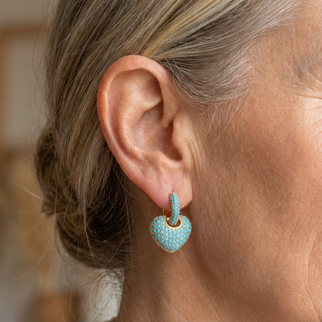 Turquoise Heart Pavé Lock Earrings 1
