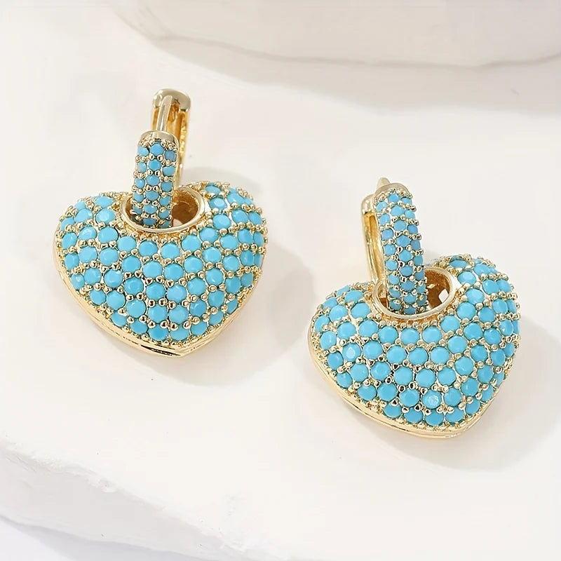 Turquoise Heart Pavé Lock Earrings 2