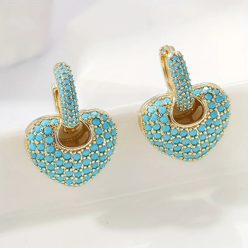 Turquoise Heart Pavé Lock Earrings 3