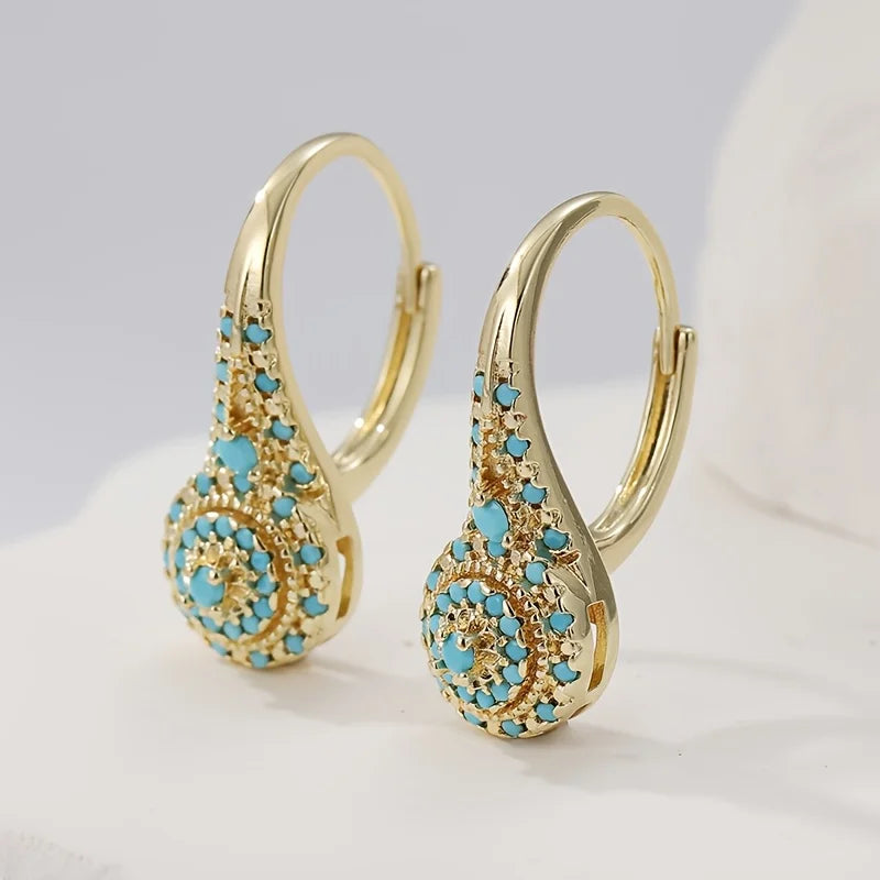 Turquoise Mosaic Teardrop Gold Earrings 3