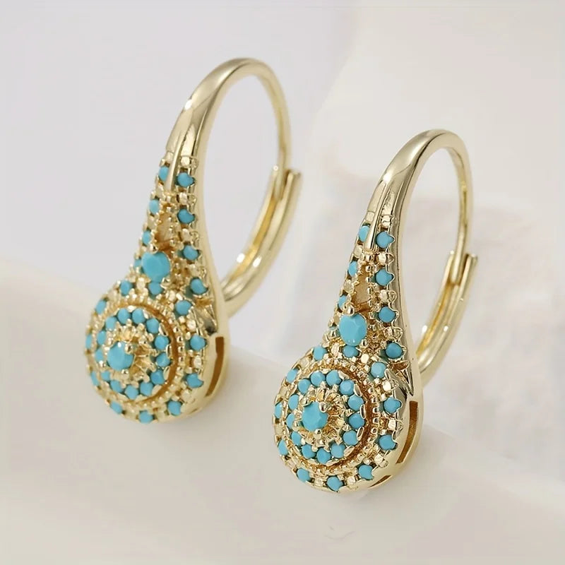 Turquoise Mosaic Teardrop Gold Earrings 4