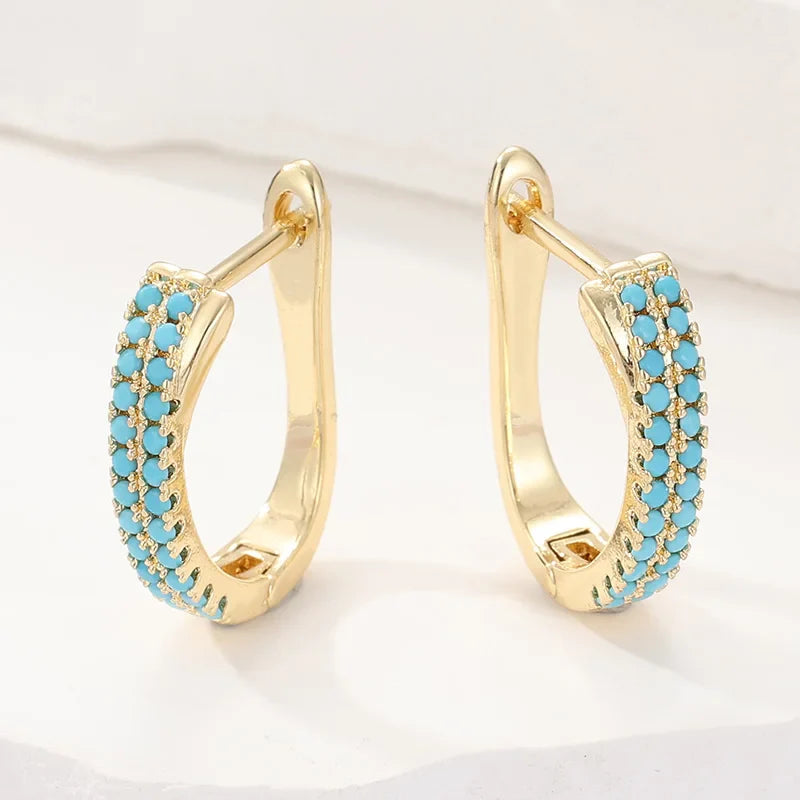 Turquoise Pavé Classic Gold Huggies 0