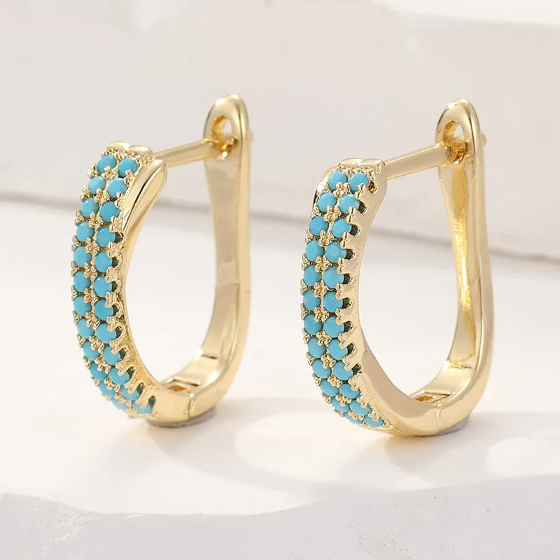 Turquoise Pavé Classic Gold Huggies 1