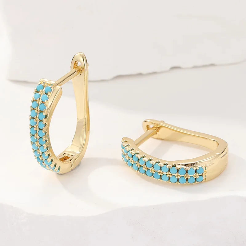 Turquoise Pavé Classic Gold Huggies 3