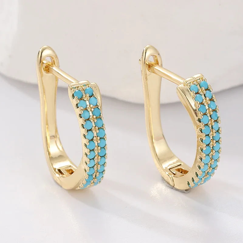 Turquoise Pavé Classic Gold Huggies 4