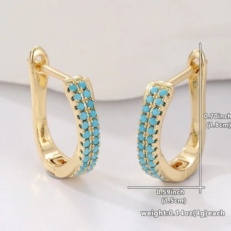 Turquoise Pavé Classic Gold Huggies 5