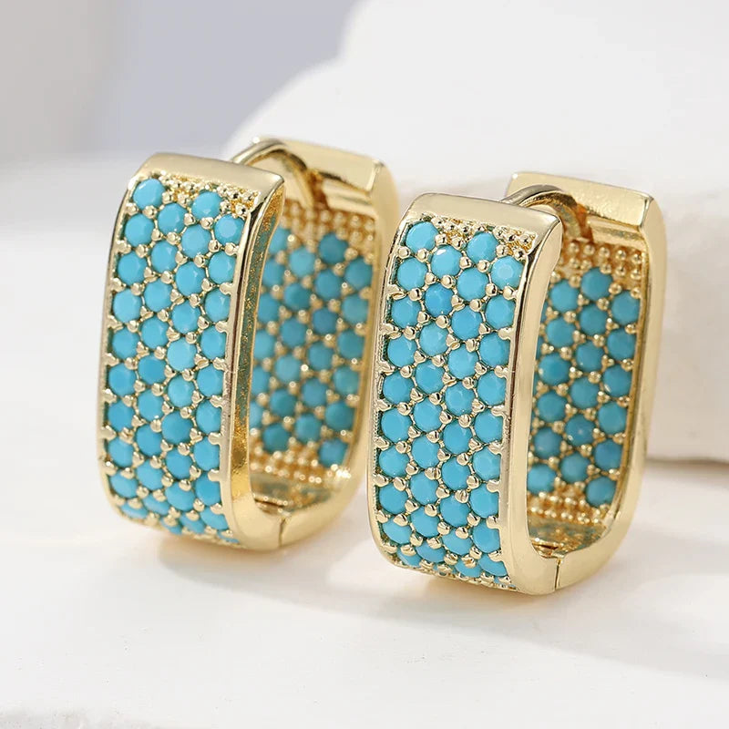 Turquoise Pavé Gold Huggie Earrings 0