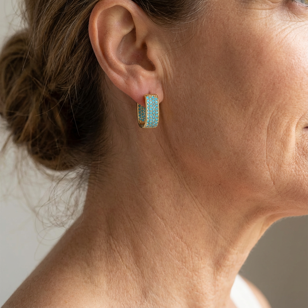 Turquoise Pavé Gold Huggie Earrings 1