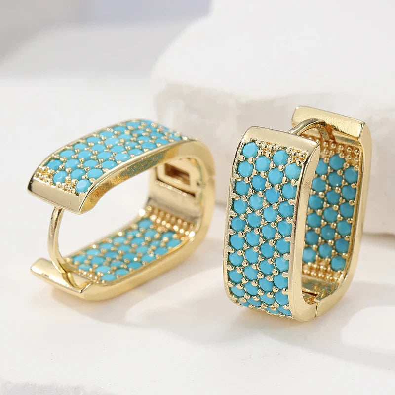 Turquoise Pavé Gold Huggie Earrings 2