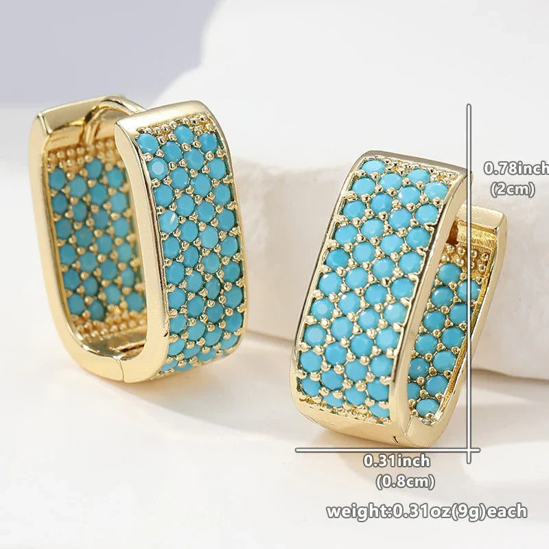 Turquoise Pavé Gold Huggie Earrings 3