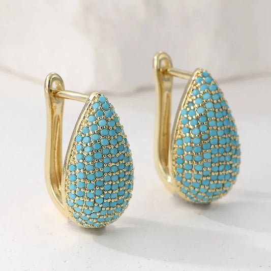 Turquoise Pavé Teardrop Hoop Earrings 0