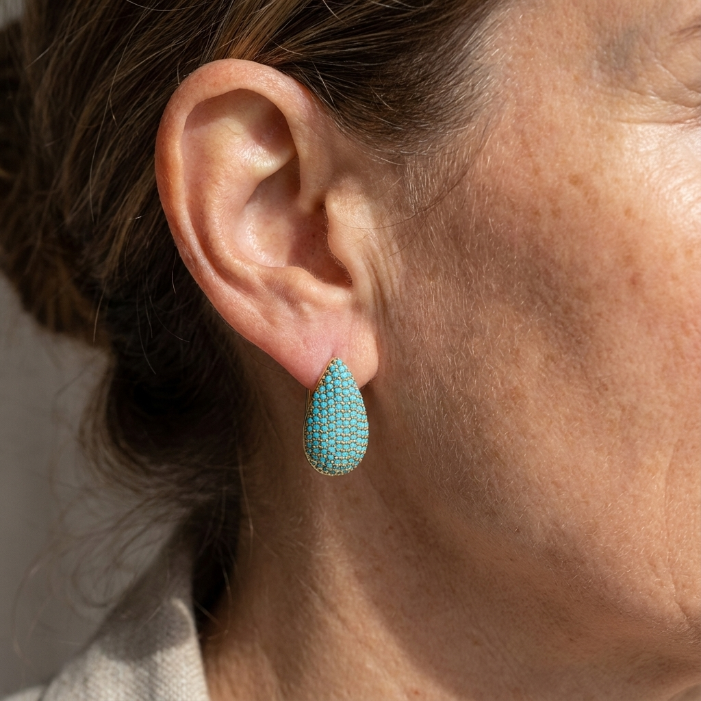 Turquoise Pavé Teardrop Hoop Earrings 1