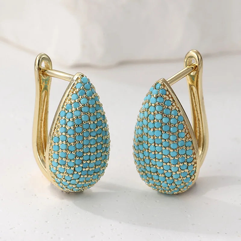 Turquoise Pavé Teardrop Hoop Earrings 2
