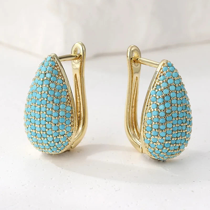 Turquoise Pavé Teardrop Hoop Earrings 3