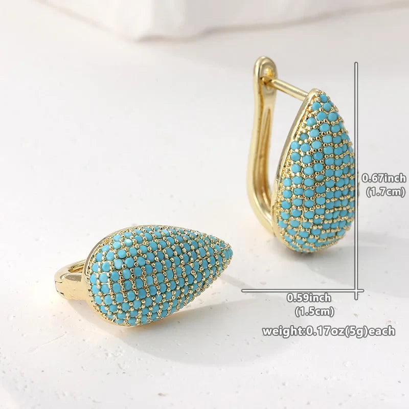 Turquoise Pavé Teardrop Hoop Earrings 4
