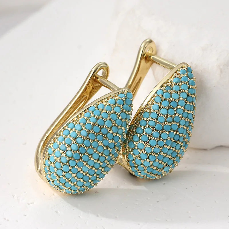 Turquoise Pavé Teardrop Hoop Earrings 5