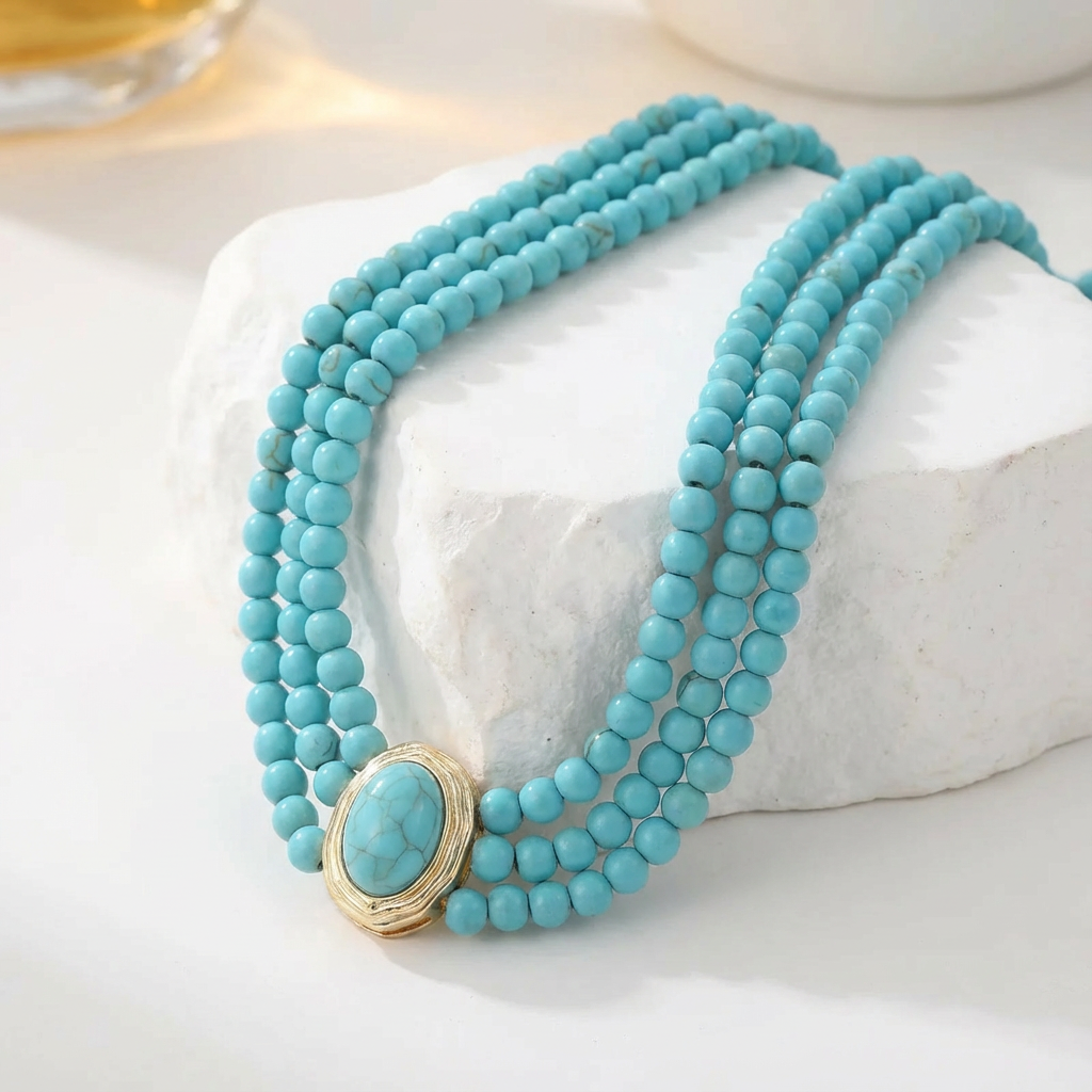 Turquoise Triple-Strand Choker Necklace 0