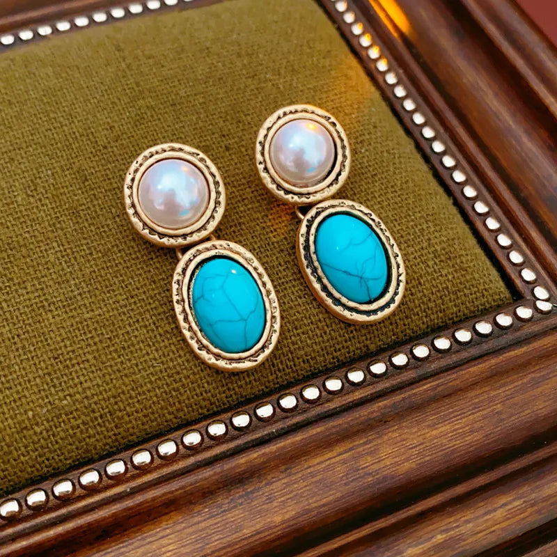 Turquoise & Pearl Antique Gold Statement Set 3
