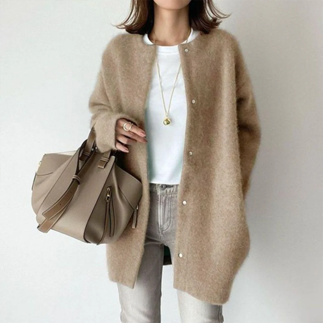 Aafke | Oversized Ribbed Longline Cardigan with Button-Down Front