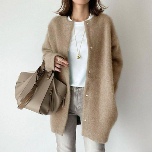 Aafke | Oversized Ribbed Longline Cardigan with Button-Down Front