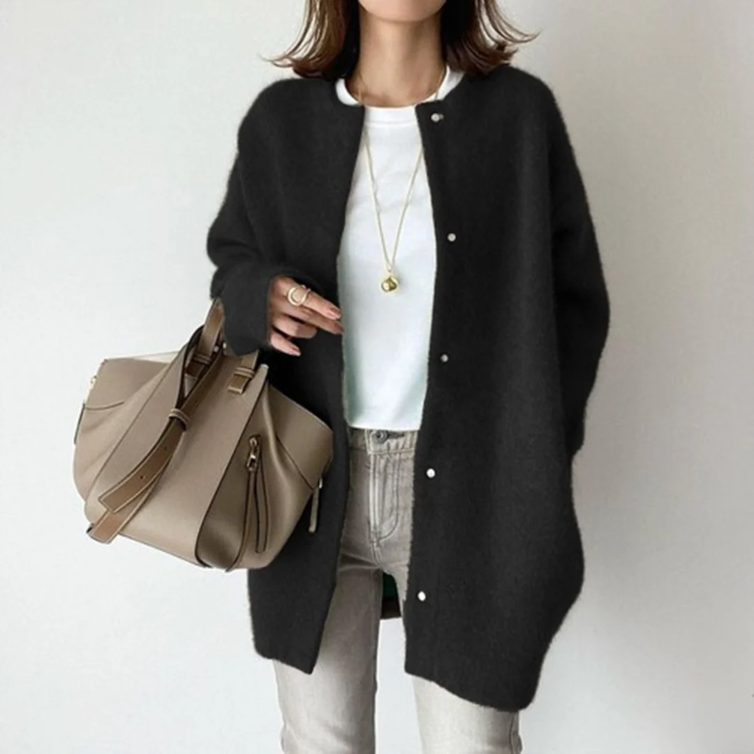Aafke | Oversized Ribbed Longline Cardigan with Button-Down Front