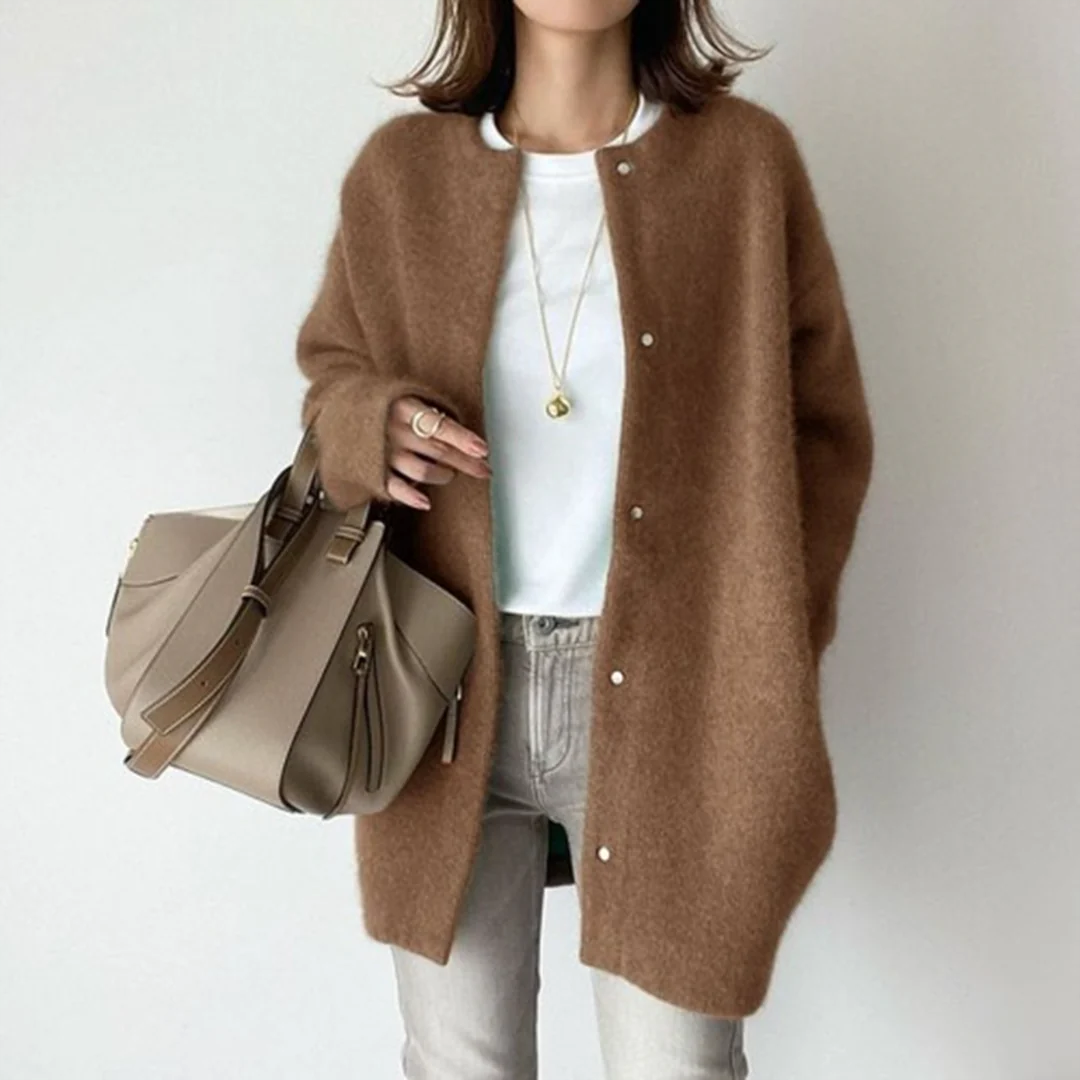 Aafke | Oversized Ribbed Longline Cardigan with Button-Down Front