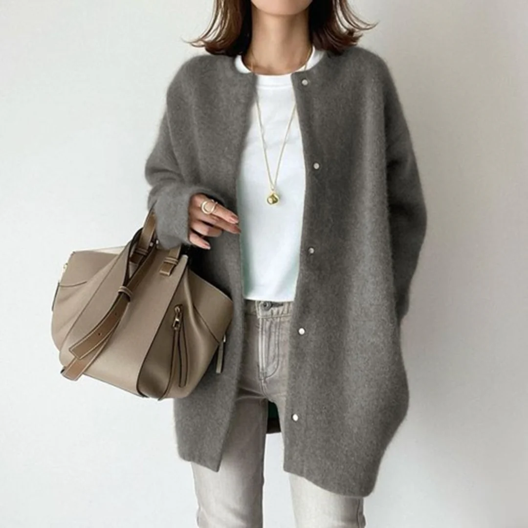 Aafke | Oversized Ribbed Longline Cardigan with Button-Down Front
