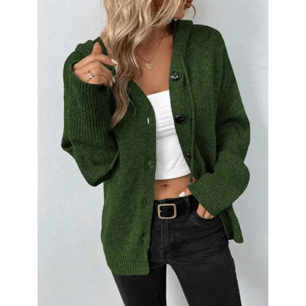 Alexa | Ribbed Hooded Button-Front Cardigan for Women