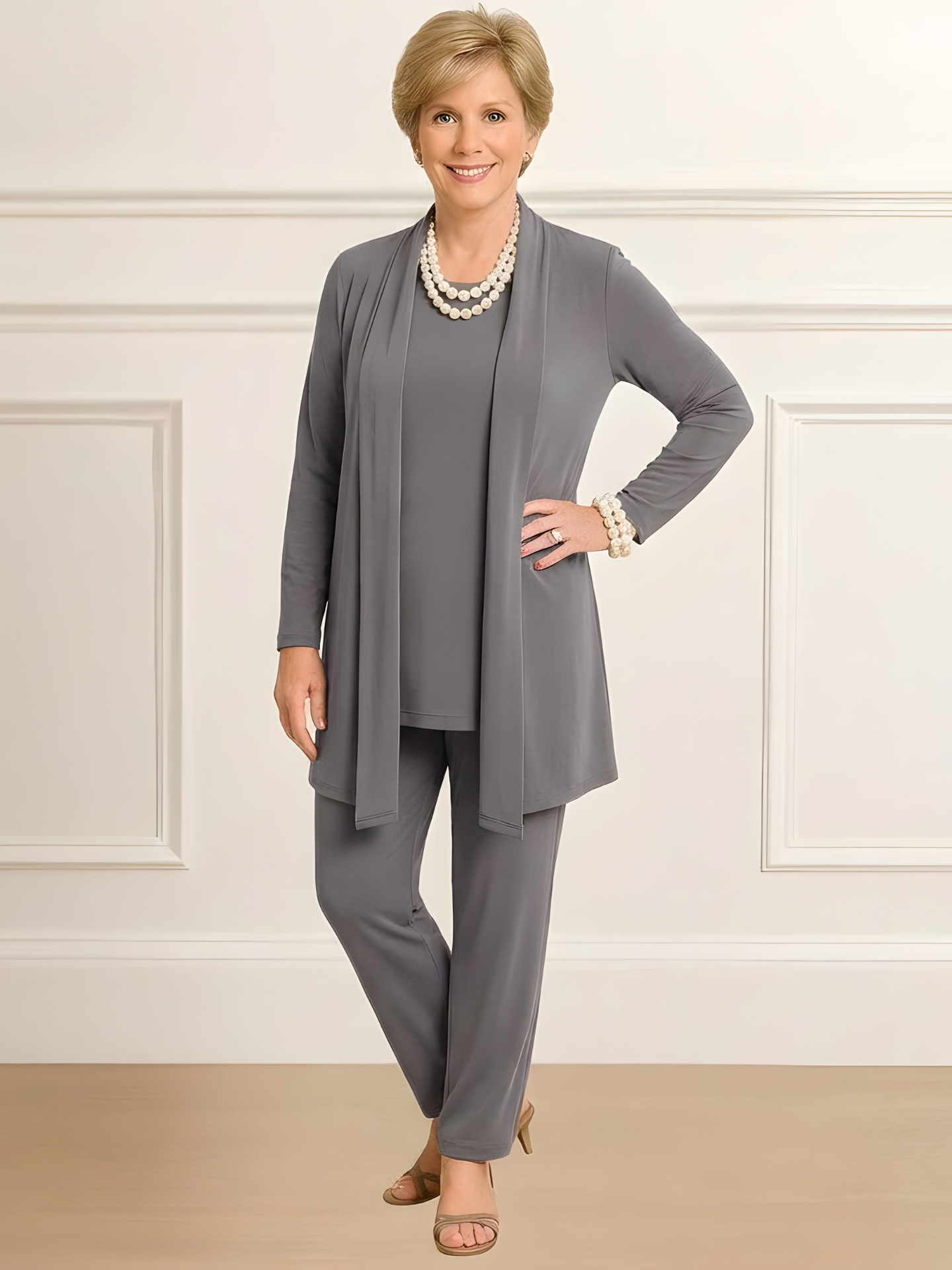 Rosy | Women's 3-Piece Loungewear Set - Cardigan, Top & Pants