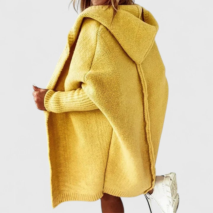 Aafke | Oversized Hooded Knee-Length Cardigan with Open Front for Women
