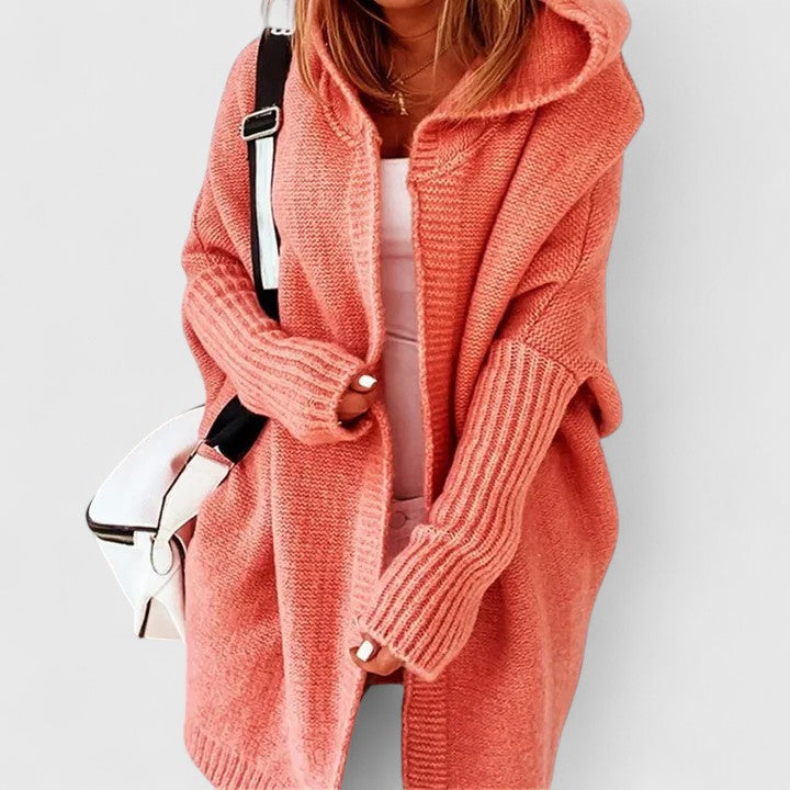 Aafke | Oversized Hooded Knee-Length Cardigan with Open Front for Women