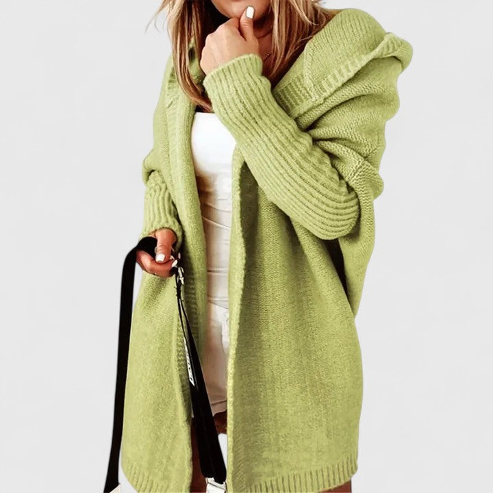 Aafke | Oversized Hooded Knee-Length Cardigan with Open Front for Women