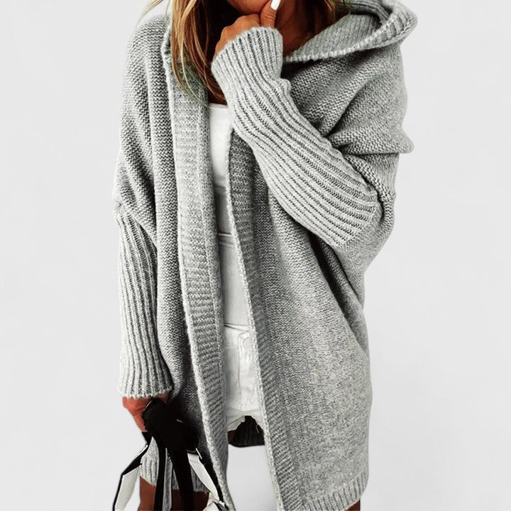 Aafke | Oversized Hooded Knee-Length Cardigan with Open Front for Women
