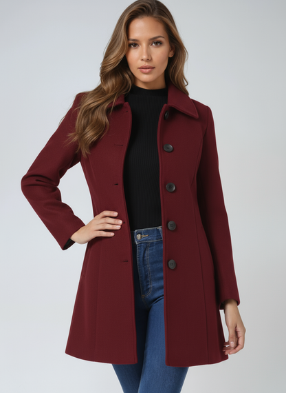 Rosalind | Women's Long Coat Fit-and-Flare Button Front Style