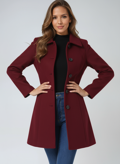 Rosalind | Women's Long Coat Fit-and-Flare Button Front Style