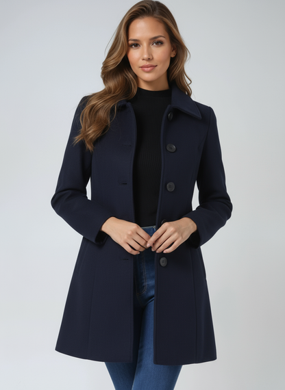 Rosalind | Women's Long Coat Fit-and-Flare Button Front Style