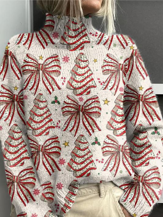 Verity™ | Festive Bow-Print Holiday Sweater