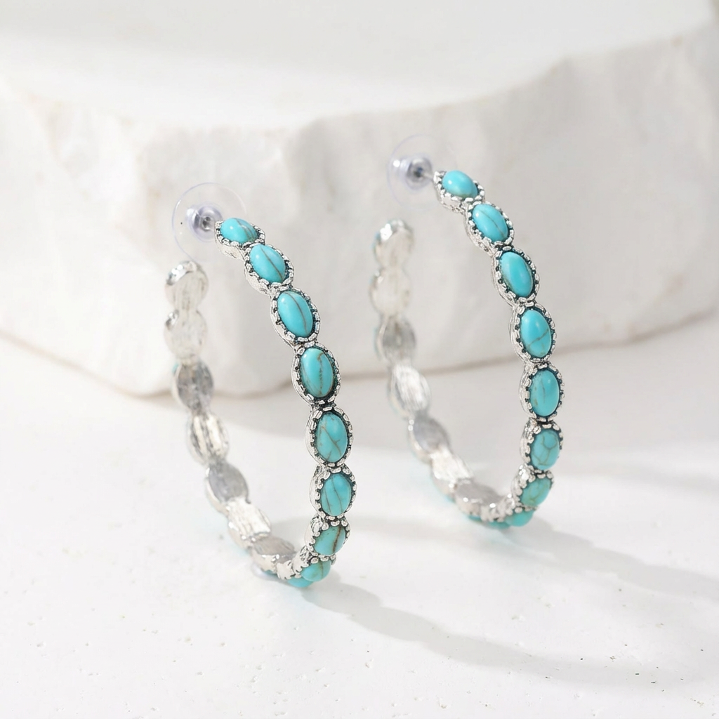 Vintage Oval Silver Hoop Earrings 0