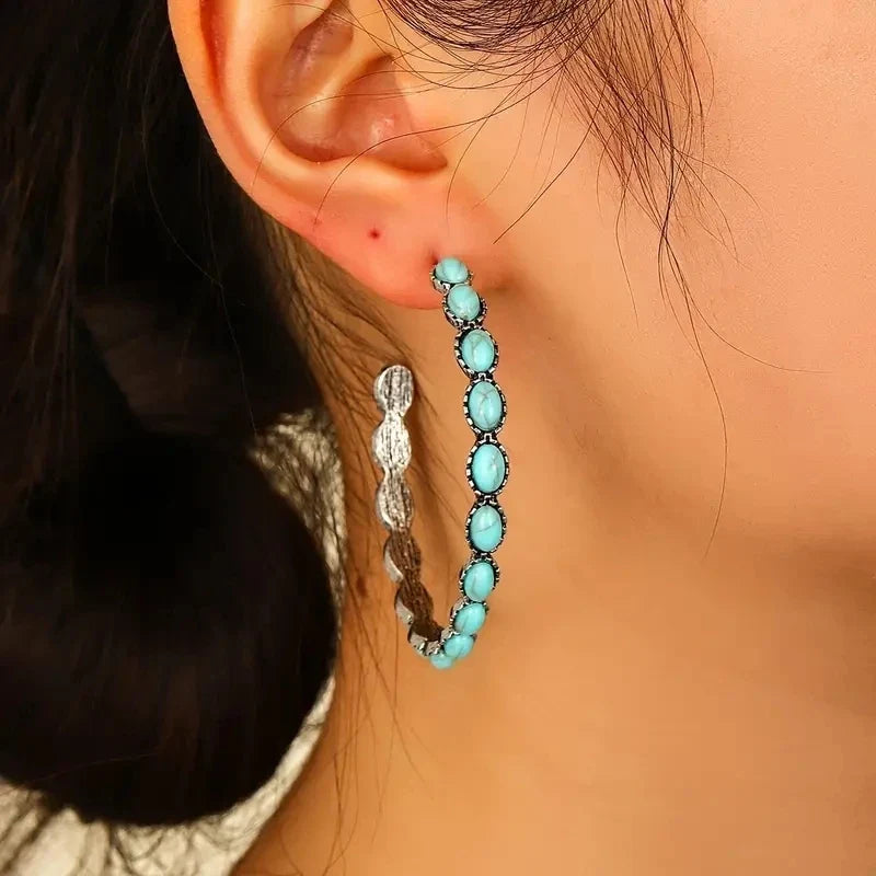 Vintage Oval Silver Hoop Earrings 1