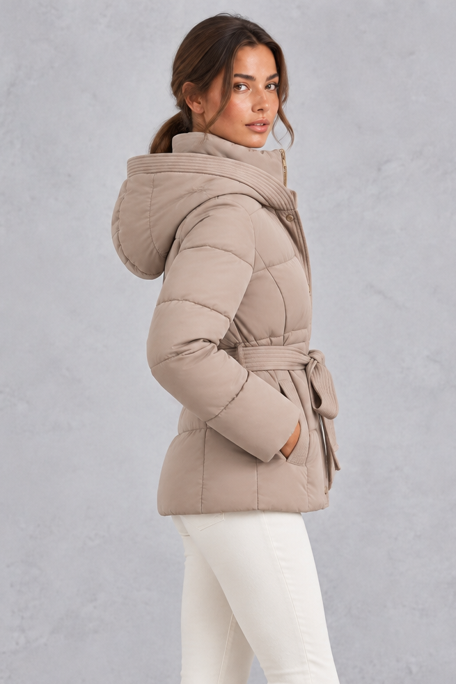 Aliette | Belted Hooded Quilted Puffer Jacket for Women