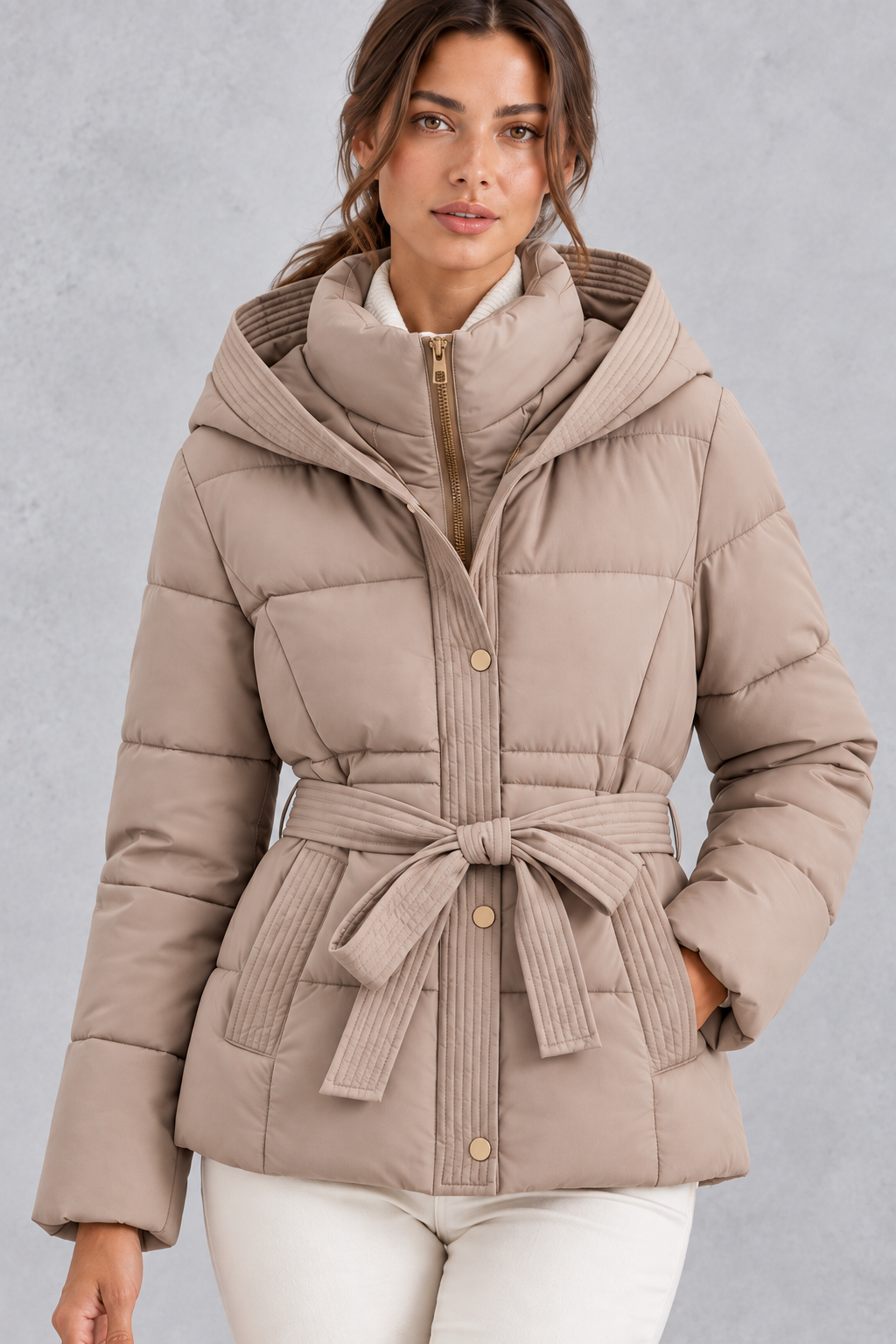 Aliette | Belted Hooded Quilted Puffer Jacket for Women