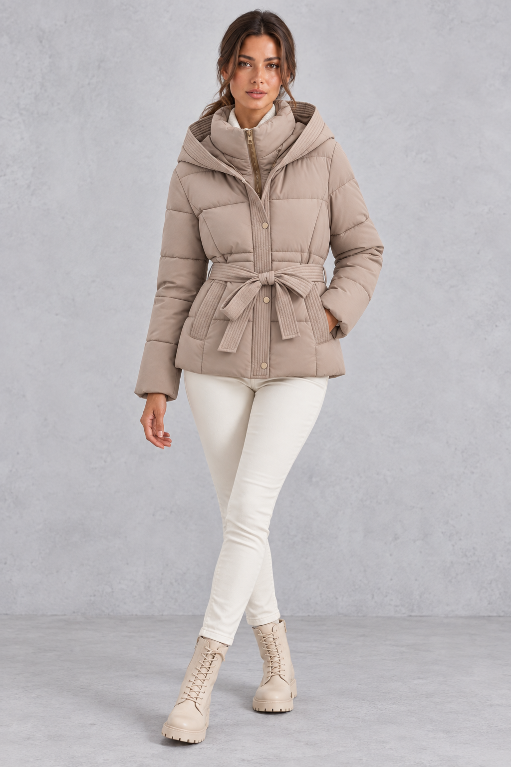 Aliette | Belted Hooded Quilted Puffer Jacket for Women