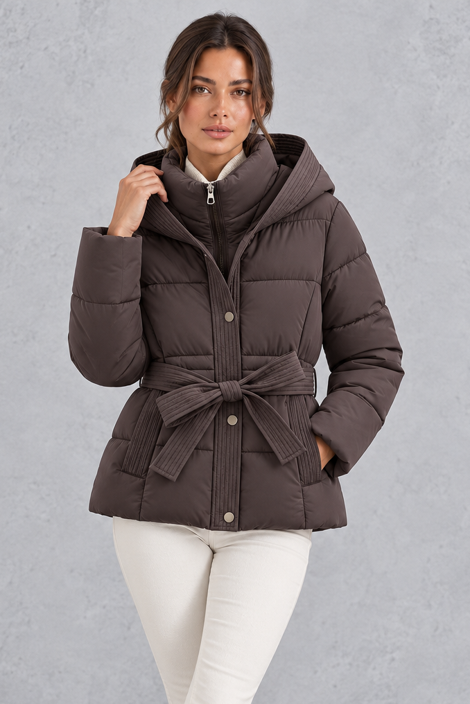 Aliette | Belted Hooded Quilted Puffer Jacket for Women