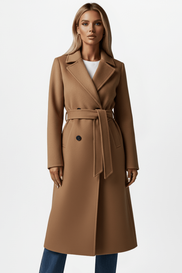 Hilde | Double-Breasted Belted Longline Coat for Women